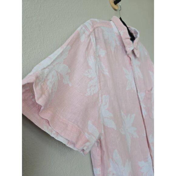 Ben Sherman Linen Rayon Shirt L Pink White Tropical Button Down Men's Summer - Picture 2 of 8